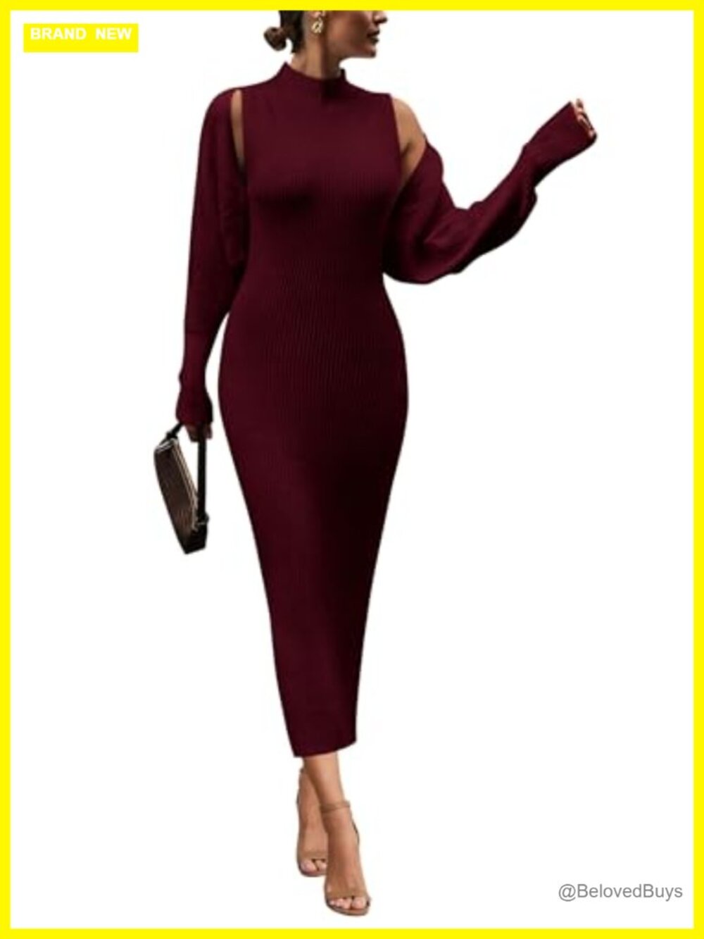 Ribbed Knit 2 Piece Sweater Dress Set Cropped Cardigan Maxi Bodycon Slit